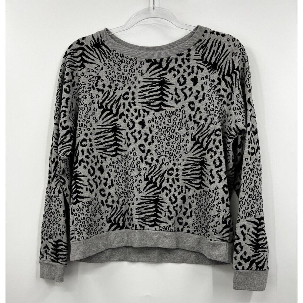 Whistles Sweatshirt Womens Small Animal Print Pullover Gray‎ Black Sweater